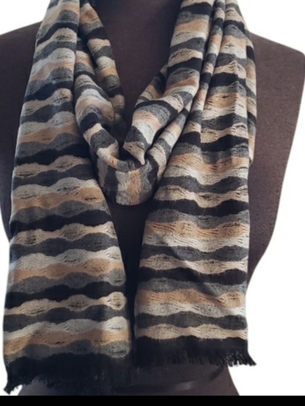 Vintage Chelsey by Joseph 100% Silk Scarf Gray Tan Black 80's Y2K